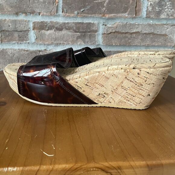 Stuart Weitzman Platform Wedge Sandal 7M Brown Cork Slide Slip On - Picture 12 of 13